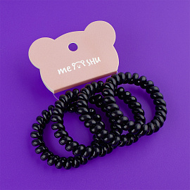 Резинки для волос MESHU, пружинки, черные, 4шт., диаметр 4,5см, европодвес