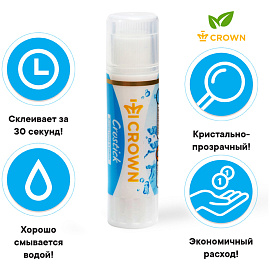 Клей-карандаш Crown "Crystal", 08г, кристально-чистый, ПВП