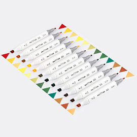 Набор двусторонних маркеров для скетчинга MESHU 12цв., осенние цвета, корпус трехгранный, пулевид./клиновид.наконечники, ПВХ-бокс