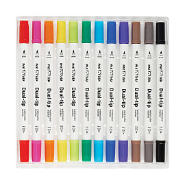 Набор акварельных маркеров/капиллярных ручек MESHU 12цв., основные цвета