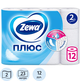 Бумага туалетная Zewa Plus 2-слойная белая (12 рулонов в упаковке)
