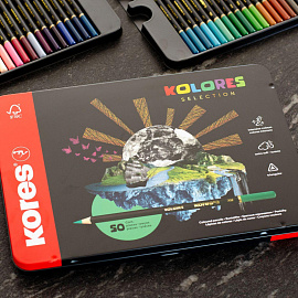 Карандаши цветные Kores Kolores Selection 50 карандашей 50 цветов трёхгранные (металлические, неоновые)