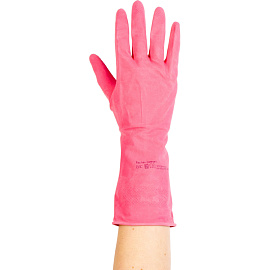Перчатки латексные Paclan Practi Comfort с хлопковым напылением розовые (размер 6.5-7, S)