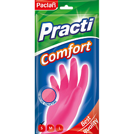 Перчатки латексные Paclan Practi Comfort с хлопковым напылением розовые (размер 6.5-7, S)