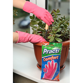 Перчатки латексные Paclan Practi Comfort с хлопковым напылением розовые (размер 6.5-7, S)