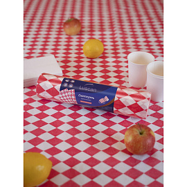 Скатерть одноразовая Luscan полиэтилен/бумага 120х200 см белый/красный (6 штук в рулоне)