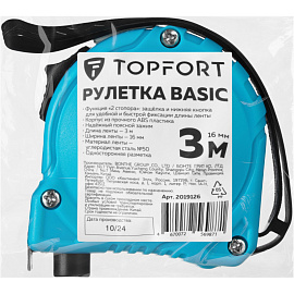 Рулетка строительная TOPFORT Basic 3 м х 16 мм (2019126)