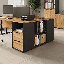 Тумба приставная Easy to lead K-Loft (дуб натуральный/графит, 436х1370х752 мм, 4 ящика)