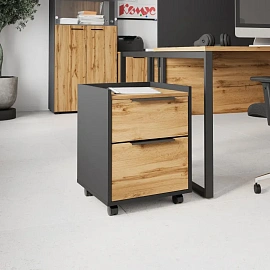 Тумба подкатная K-Loft (дуб натуральный/графит, 434х400х555 мм, 2 ящика)