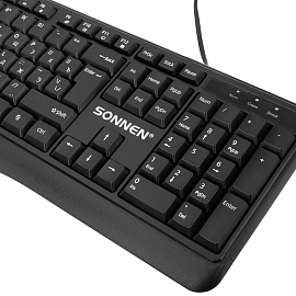 Клавиатура проводная бесшумная USB, 104 клавиши, SONNEN JK-205, черная, 513949
