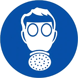 Знак безопасности наклейка Работать в СИЗ органов дыхания M04 200х200 мм