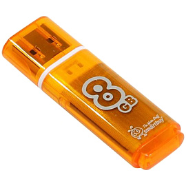 Флеш-диск 8 GB, SMARTBUY Glossy, USB 2.0, оранжевый, SB8GBGS-Or