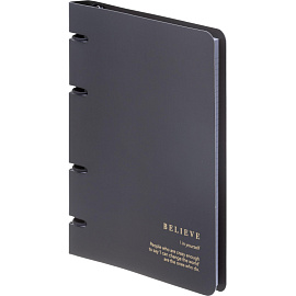 Тетрадь на кольцах со сменным блоком Be Smart Believe А5 120 листов черная в клетку с перфорацией, тиснение фольгой