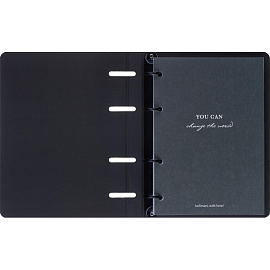 Тетрадь на кольцах со сменным блоком Be Smart Believe А5 120 листов черная в клетку с перфорацией, тиснение фольгой