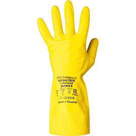Перчатки КЩС латексные Lakeland Natrasol ER18F с хлопковым напылением желтые (размер 9, L)