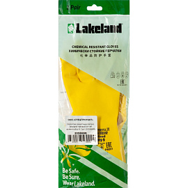 Перчатки КЩС латексные Lakeland Natrasol ER18F с хлопковым напылением желтые (размер 9, L)