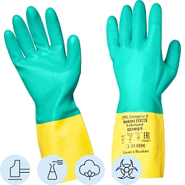 Перчатки КЩС латекс/неопрен Lakeland Neolasol ECR27F с хлопковым напыление синий/жёлтый (размер 9, L)