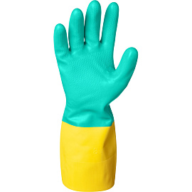 Перчатки КЩС латекс/неопрен Lakeland Neolasol ECR27F с хлопковым напыление синий/жёлтый (размер 10, ХL)