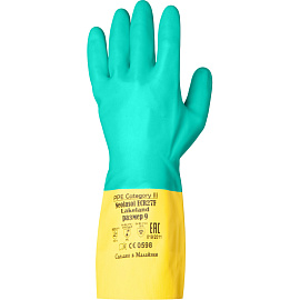 Перчатки КЩС латекс/неопрен Lakeland Neolasol ECR27F с хлопковым напыление синий/жёлтый (размер 10, ХL)