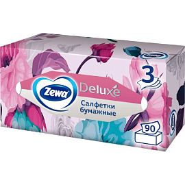 Салфетки косметические Zewa Deluxe 3-слойные (90 штук в упаковке) фото Салфетки косметические Zewa Deluxe 3-слойные (90 штук в упаковке)