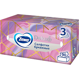 Салфетки косметические Zewa Deluxe 3-слойные (90 штук в упаковке) фото Салфетки косметические Zewa Deluxe 3-слойные (90 штук в упаковке)