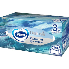 Салфетки косметические Zewa Deluxe 3-слойные (90 штук в упаковке) фото Салфетки косметические Zewa Deluxe 3-слойные (90 штук в упаковке)