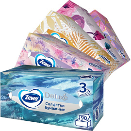 Салфетки косметические Zewa Deluxe 3-слойные (90 штук в упаковке) фото Салфетки косметические Zewa Deluxe 3-слойные (90 штук в упаковке)