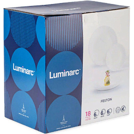 Набор столовой посуды на 6 персон Luminarc Фэстон 18 предметов стеклянный белый (V5718)