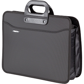 Папка-портфель пластиковая А4+ черная (39x32 см, 4 отделения) усиленная ручка