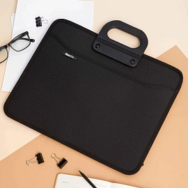 Папка-портфель пластиковая А4+ черная (39x32 см, 4 отделения) усиленная ручка