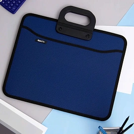 Папка-портфель пластиковая А4+ синяя (39x32 см, 4 отделения) усиленная ручка