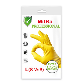 Перчатки многоразовые КЩС латексные MitRa Professional с хлопковым напылением жёлтые размер 9 (L)