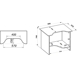 Стол компьютерный (бетон, 900х670х740 мм)