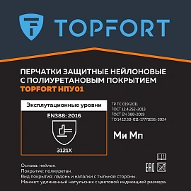 Перчатки защитные TOPFORT НПУ01 нейлон с ПУ покрытием р.7