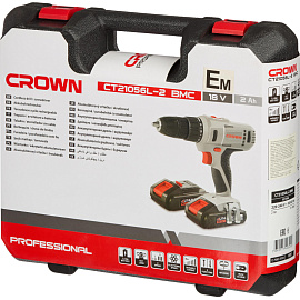 Дрель-шуруповерт аккумуляторная Crown CT21056L-2 BMC 2 АКБ x Li-ion (18В, 2 Ач)+ЗУ в кейсе