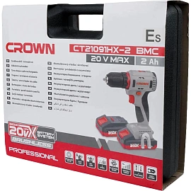 Дрель-шуруповёрт аккумуляторная Crown CT21091HX-2 BMC бесщёточная 20 В 2x2 Ач Li-ion с ЗУ в кейсе