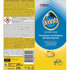 Полироль для мебели Pronto Антипыль и Антиаллерген, 250 мл