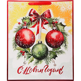 Пакет подарочный ламинированный Upak Land Новогодние шары (49x40x19 см)