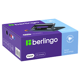 Дырокол энергосберегающий Berlingo "Smart Technology" 25л., металлический, фиксатор, линейка, черный