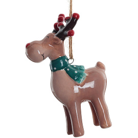 Елочная игрушка Олень керамика коричневая (высота 8 см)