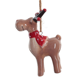 Елочная игрушка Олень керамика коричневая (высота 8 см)