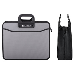 Папка-портфель пластиковая BRAUBERG ПРЕМЬЕР А4 (390х315х120 мм), 3 отделения, фактура "бисер", серая, 223083