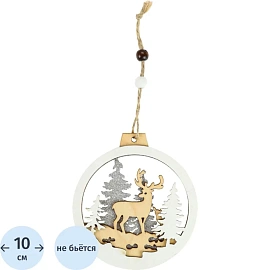 Ёлочная игрушка Miland Деревянная подвеска Зимняя опушка дерево разноцветная (диаметр 10 см)