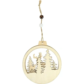 Ёлочная игрушка Miland Деревянная подвеска Зимняя опушка дерево разноцветная (диаметр 10 см)