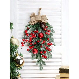 Ветка украшение из хвои  с декором  45см. ПВХ НУ-1999