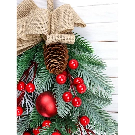 Ветка украшение из хвои  с декором  45см. ПВХ НУ-1999