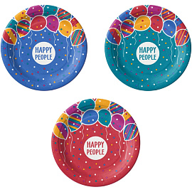 Тарелка одноразовая бумажная Комус Happy People Эконом 180 мм разноцветная 50 штук в упаковке
