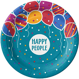 Тарелка одноразовая бумажная Комус Happy People Эконом 180 мм разноцветная 50 штук в упаковке