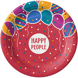 Тарелка одноразовая бумажная Комус Happy People Эконом 180 мм разноцветная 50 штук в упаковке