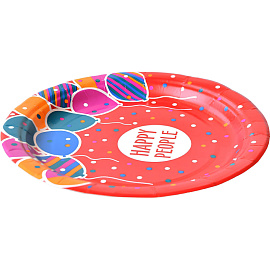 Тарелка одноразовая бумажная Комус Happy People Эконом 180 мм разноцветная 50 штук в упаковке